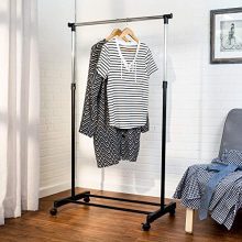 Height-Adjustable Rolling Garment Rack with Shoe Shelf