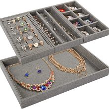 Mebbay 4 in One Stackable Sackcloth Jewelry Trays