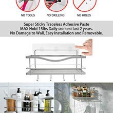Basket Shelf with Hooks for Hanging Sponge and Razor