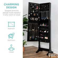 Greatest Alternative Full-Length Tilting Mirrored Jewelry Armoire with Velvet Lining – Lockable, 48 Necklace Hooks, Adjustable Tilt & Ample Storage