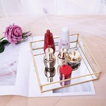 Sooyee Gold Tray Mirror, Rectangle Mirror Tray can Hold Perfume