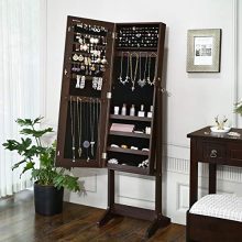 Full-Size Mirror Jewelry Cupboard with Large Storage & Lockable Organizer – Dark Brown