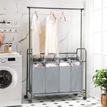 Rolling Laundry Cart with Hanging Bar