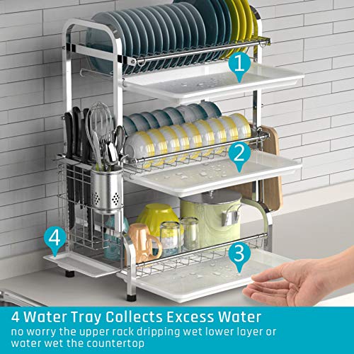 Large Capacity 201 Stainless Steel Dish Rack with Utensil Holder