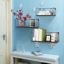 Floating Wall Shelves Set of 3, Black Metal Wire Hanging Rustic Storage