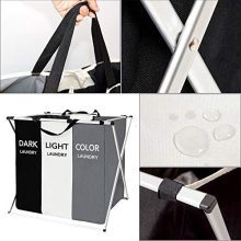 3-Section Laundry Hamper Basket with Handle & Aluminum Frame - Foldable, Portable, and Waterproof for Easy Sorting & Storage