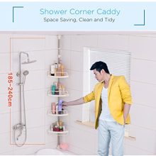 BAOYOUNI 4 Tier Bathroom Corner Shower Caddy Tension Pole