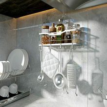 Basket Shelf with Hooks for Hanging Sponge and Razor