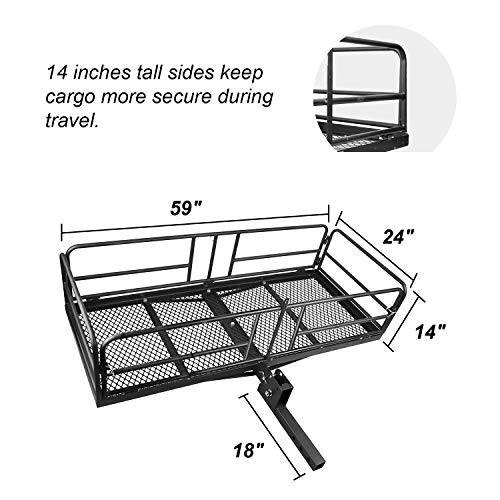 Heavy-Duty Hitch Mount Cargo Carrier with Foldable Side Rails – 360 Lb Capacity