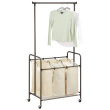 Laundry Sorter with Wheels and Attached Steel Hanging Bar