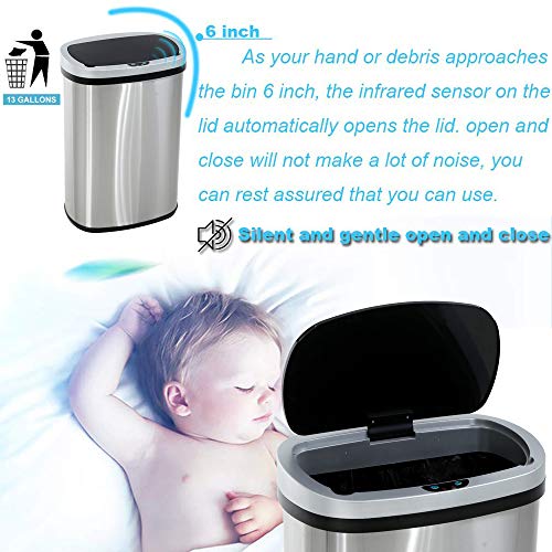 13 Gallon Touch-Free Automatic Stainless-Steel Trash