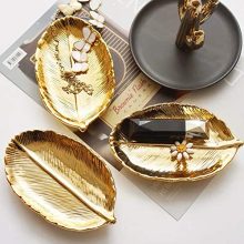 lemonadeus Small Golden Leaf Tray Ceramic Decorative