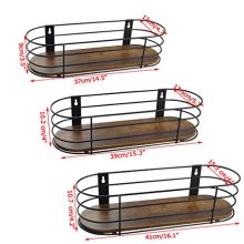 Oval Floating Wall Shelves Set of 3 Rustic Wood Wire Frame