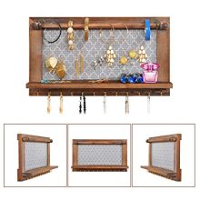 ASHLEYRIVER Wall Mounted Rustic Wood Jewelry Organizer