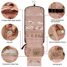 Travel Jewelry Organizer Roll with Zipper Pockets
