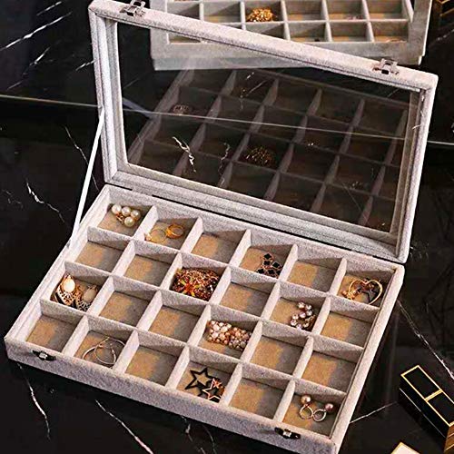 STYLIFING Clear Lid Velvet 24 Grid Jewelry Tray