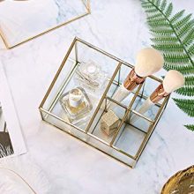Glass & Metal Cosmetic Organizer Brass Makeup Storage