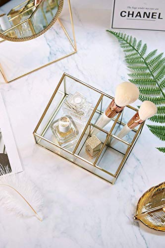 Glass & Metal Cosmetic Organizer Brass Makeup Storage