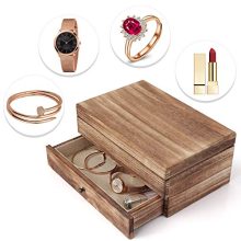 Vintage Jewelry Organizer Box for Ladies – 2-Layer Wooden Jewelry Display with Mirror & Ring Tray