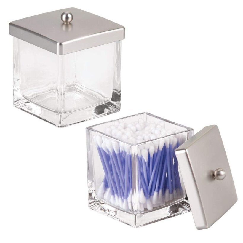 mDesign Modern Glass Square Bathroom Vanity Countertop Storage Organizer