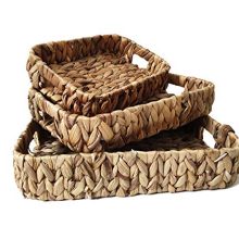 ZKZNsmart 3-Piece Decorative Tray Water Hyacinth Storage Basket