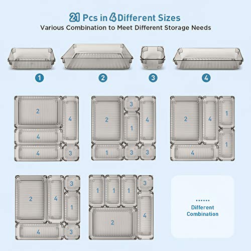Kootek 21 Pcs Desk Drawer Organizer Trays 4-Size, Bathroom Drawer
