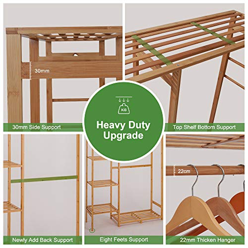 COOGOU Bamboo Garment Rack with Shelves – Heavy Duty Clothing Organizer for Entryway, Bedroom, and Store