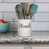 House Acre Designs Large White and Black Utensil Crock - Stylish Farmhouse Kitchen Decor - Rustic Countertop Storage Solution