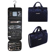 Velvet Hanging Jewelry Organizer Roll with Hook Foldable