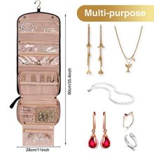 Travel Jewelry Organizer Roll with Zipper Pockets