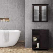 Elegant Home Fashions Chesterfield Wall Cabinet with Two Glass Doors