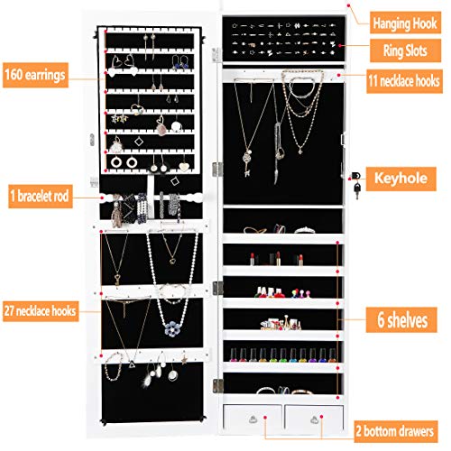 ZENY Jewelry Armoire Jewelry Organizer with Full Mirror