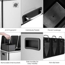 HEMBOR Trash Can, 14.3 Gallon (3X17L) Pedal Step Rubbish Bin