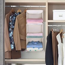 MaidMAX, Beige, 3 Tiers Cloth Hanging Shelf Closet Organizer 2 Metal Hooks