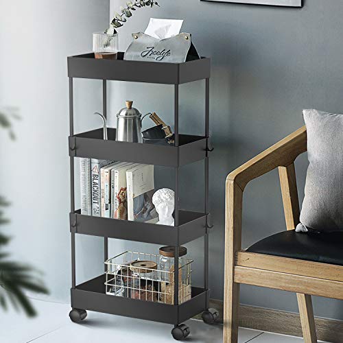 AOJIA 4 Tier Slide Out Storage Cart, Bathroom Storage Organizer Rolling Utility Cart