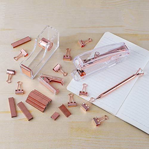 KIDMEN Rosegold Desk Accessory Kit,Set of Stapler