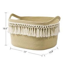 Rectangle Woven Basket Tassel Cotton Rope Storage Basket