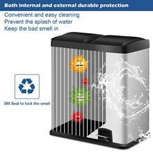 Double Compartment 16 Gallon Stainless Steel Pedal Trash Can - 2 x 30L Removable Buckets for Easy Waste Classification