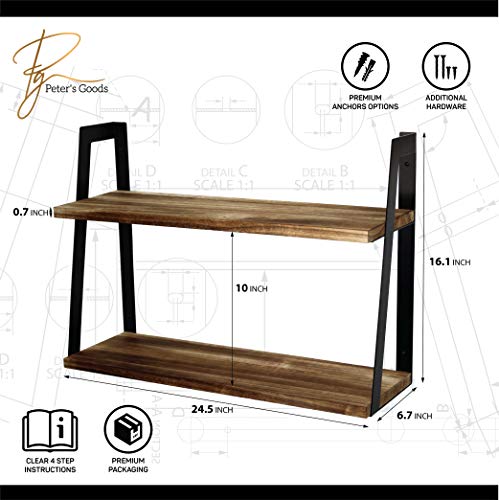 Peter's Goods 2-Tier Rustic Floating Wall Shelves for Bedroom, Kitchen