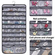Hanging Jewelry Organizer with Rotating Hanger - 76 Pockets for Effortless Jewelry Storage and Access(Gray)