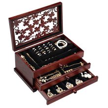 SONGMICS Wooden Jewelry Box with Floral Carving