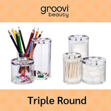 Triple Round Make up Container for Cosmetics, Bathroom