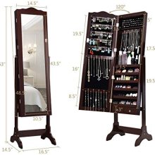 LEDs Mirror Jewelry Cabinet Lockable Standing Jewelry Armoire