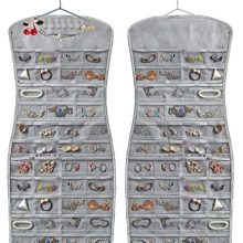 Hanging Jewelry Organizer Clear Pockets and 6 Hook Loops Storage for Holding