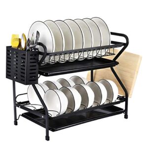 2-Tiers Metal Dish Drainer Rack Large Anti-Rust Kitchen