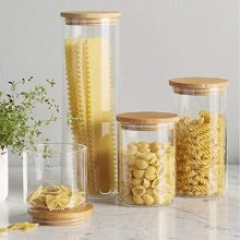 Canister Set of 5, Glass Kitchen Canisters with Airtight Bamboo Lid