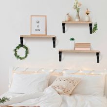 Amada Floating Shelves Wall Mounted, Rustic Paulownia Wood Wall