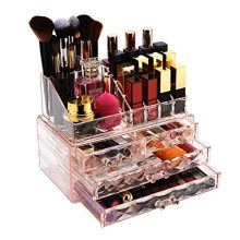 Pink Diamond Pattern Beauty Storage Cube – Makeup Organizer with 4 Drawers & Brush Holder