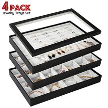 GISK Set of 4 Velvet Jewelry Trays Organizer Set