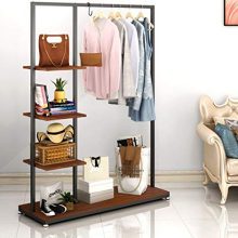 Metal Clothes Garment Racks with 4 Wood Storage